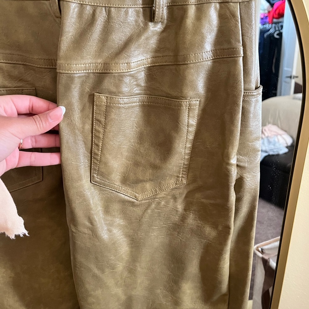 PrettyLittleThing Olive Faux Leather Trousers - Picture 7 of 12